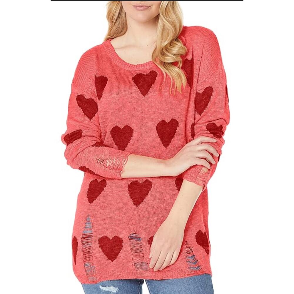 Hearts Off the Shoulder/ Distresses Sweater - XL